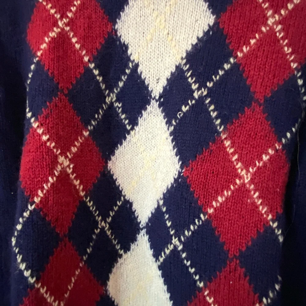 Vintage Billy Kelly 100% Wool Argyle Navy Blue & Maroon Sweater Made in Ireland - Picture 3 of 7